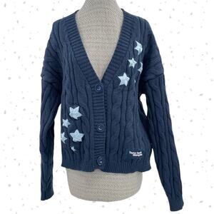 Taylor Swift Cardigan Midnights Album Navy Blue Stars Cozy Sweater Size M / L